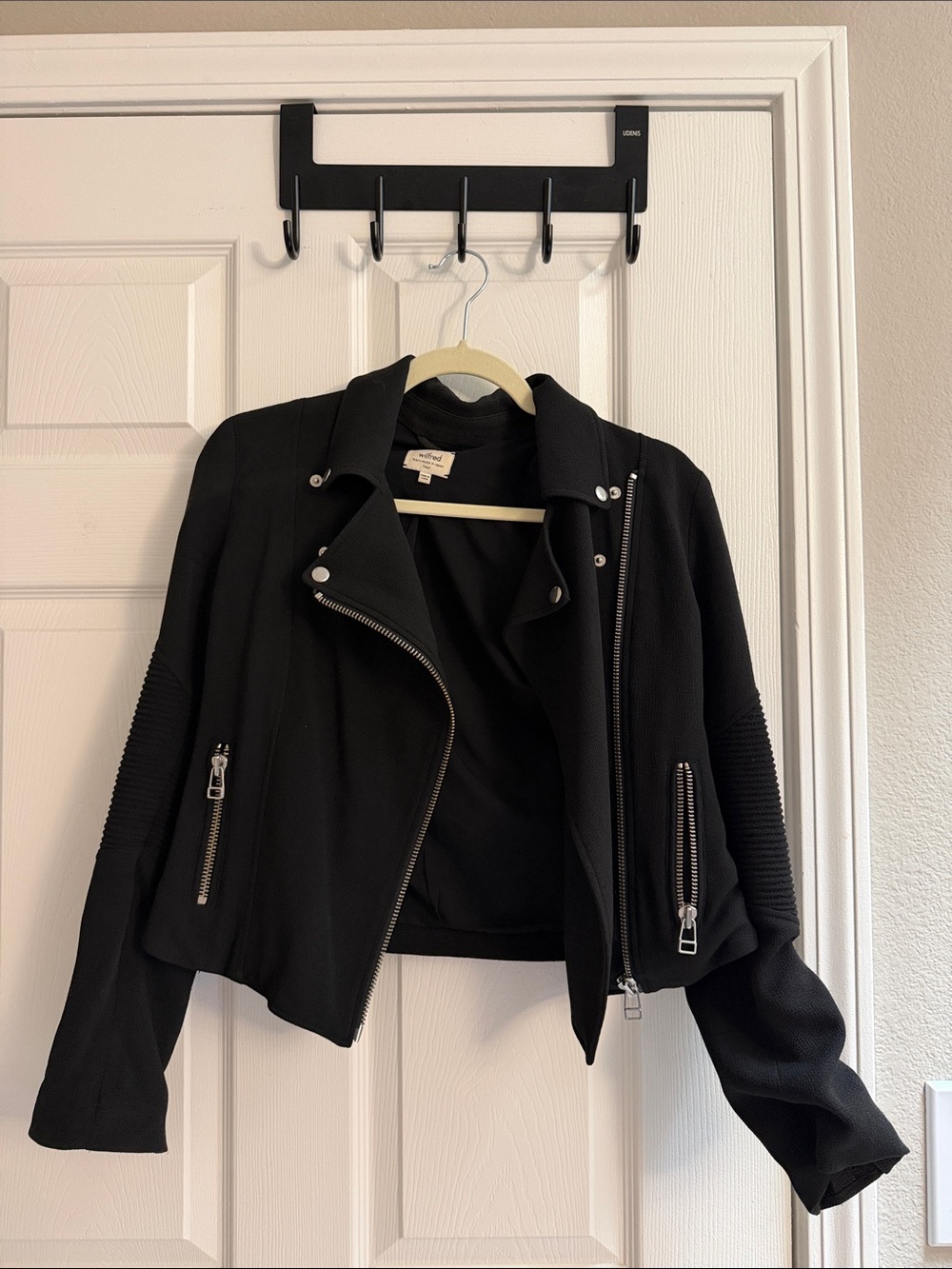 Wilfred Black Moto-Style Cropped Leather Jacket